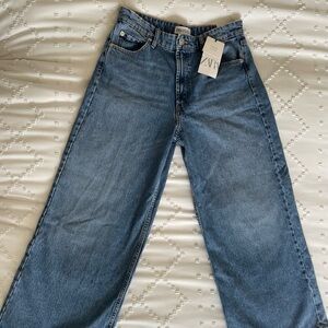 Zara Blue Wide Leg Flare Jeans with High-Rise Waist